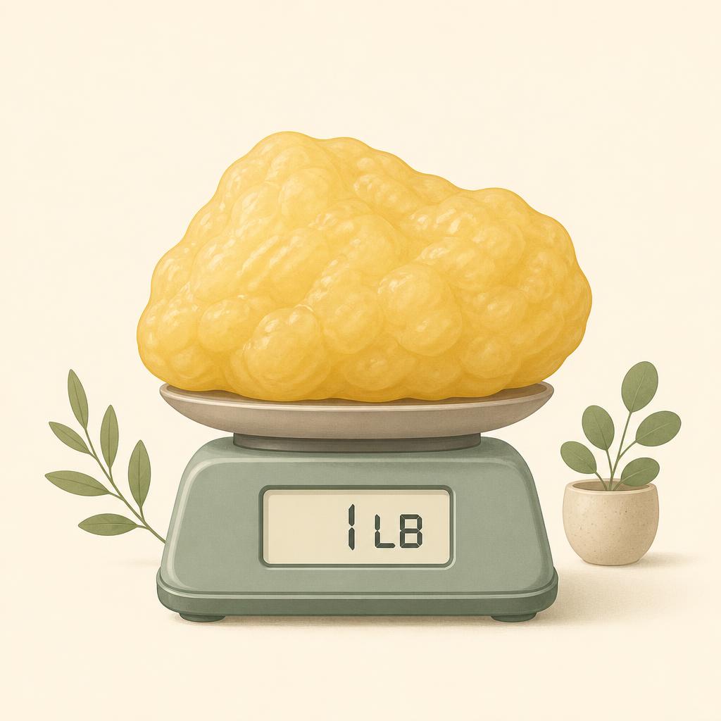 Illustration of one pound of body fat on a kitchen scale