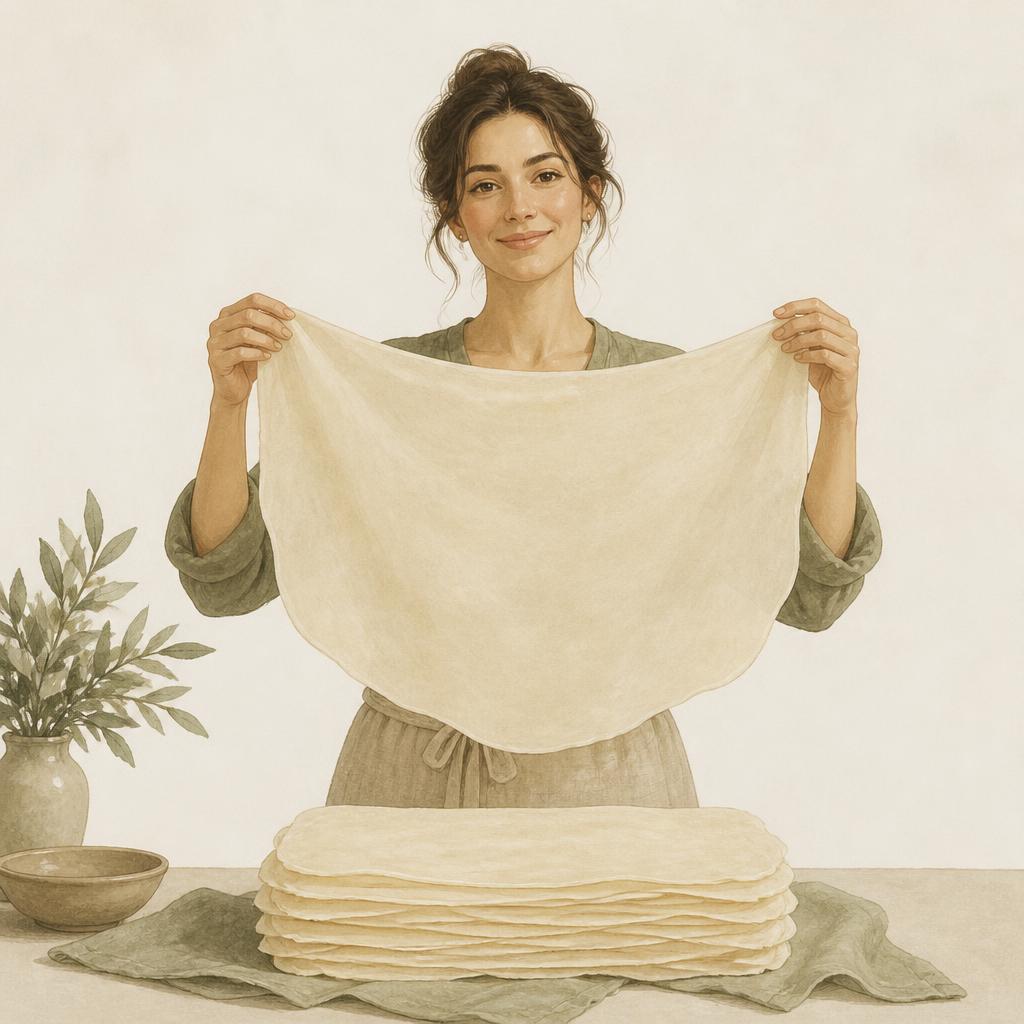Illustration of a woman holding up a thin rolled-out sheet representing one pound of fat